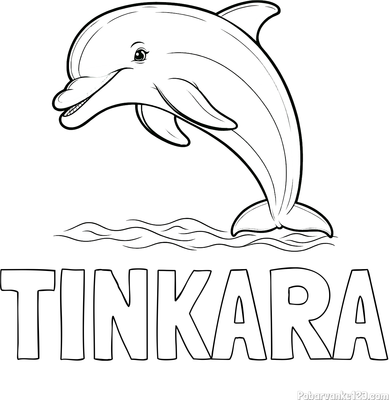 Pobarvanka imena TINKARA in otroška pobarvanka nasmejanega delfina v skoku