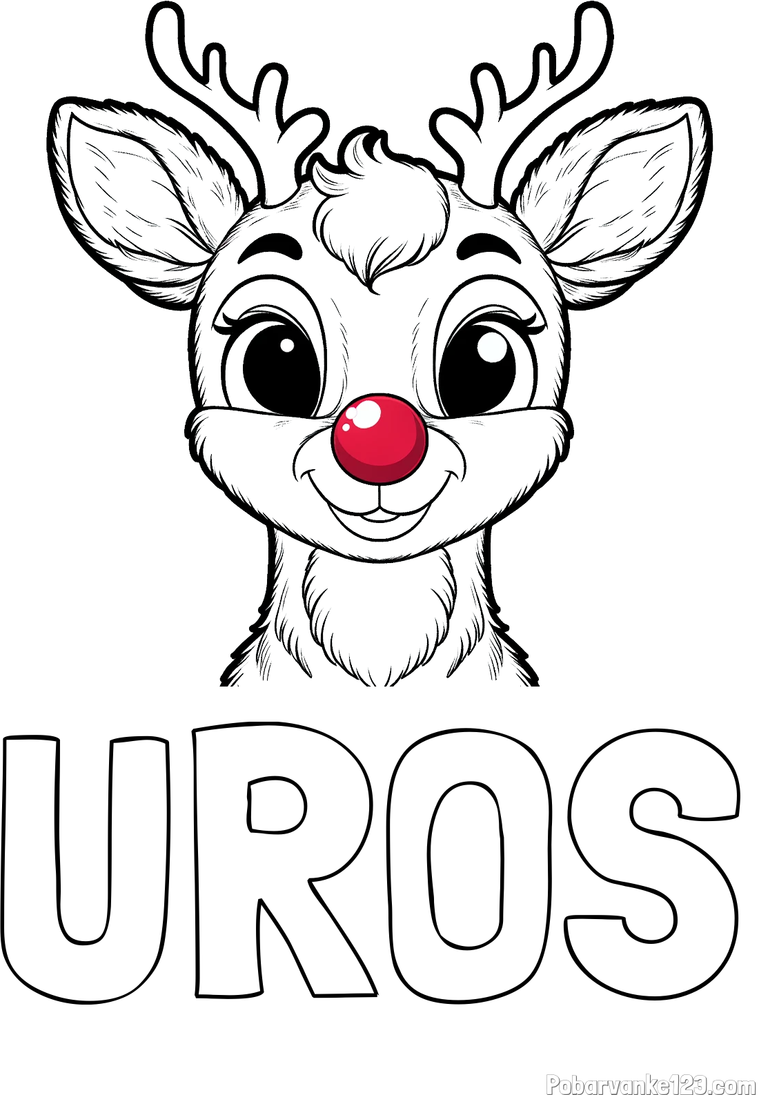 Pobarvanka imena UROŠ in otroška pobarvanka simpatičnega jelenčka Rudolfa