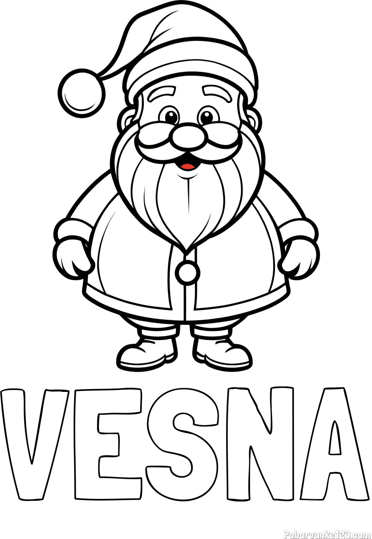 Pobarvanka imena VESNA in otroška pobarvanka prikupnega Božička