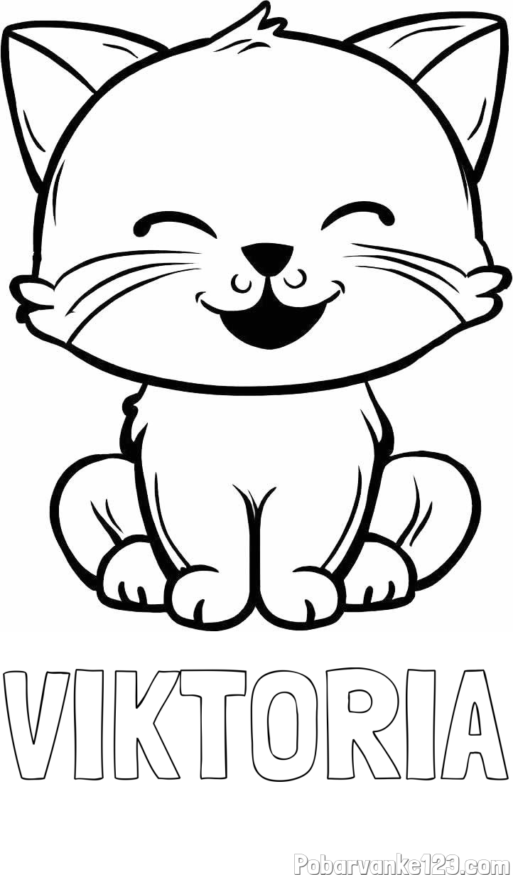 Pobarvanka imena VIKTORIA in pobarvanka prikupne mačke