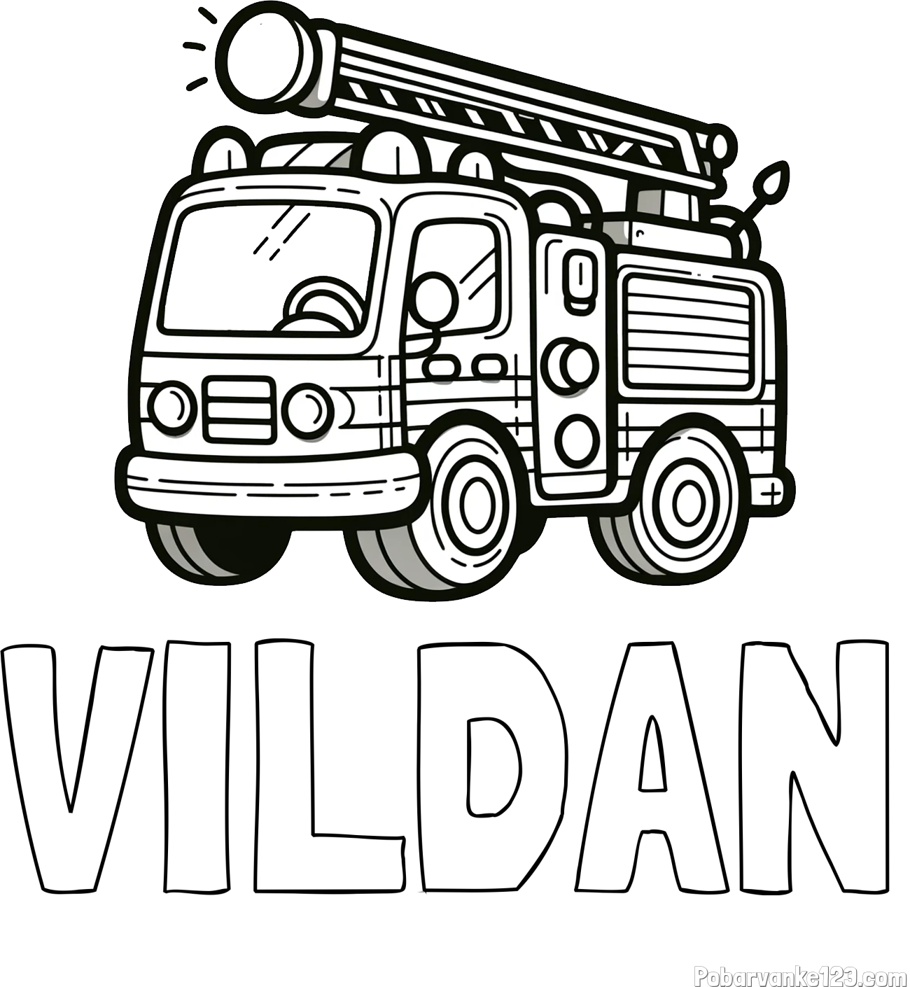 Pobarvanka imena VILDAN in otroška pobarvanka preprostega gasilskega avta