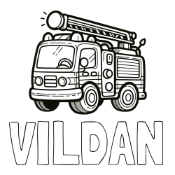 Online izdelana pobarvanka - Pobarvanka imena VILDAN in otroška pobarvanka preprostega gasilskega avta