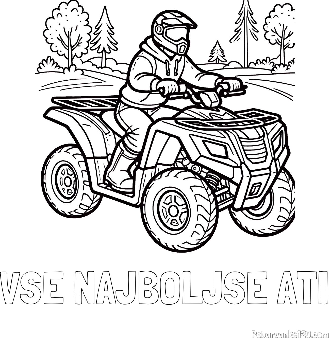 Pobarvanka imena VSE NAJBOLJŠE ATI in pobarvanka motorista na štirikolesniku