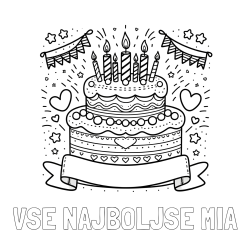 Online izdelana pobarvanka - Pobarvanka imena VSE NAJBOLJŠE MIA in pobarvanka velike torte za rojstni dan