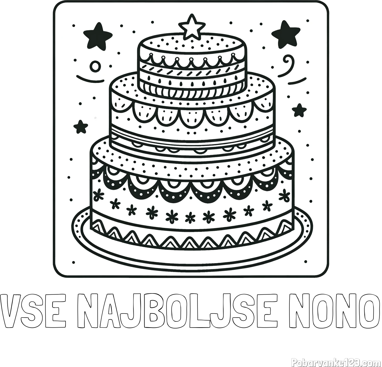 Pobarvanka imena VSE NAJBOLJŠE NONO in pobarvanka slastne torte