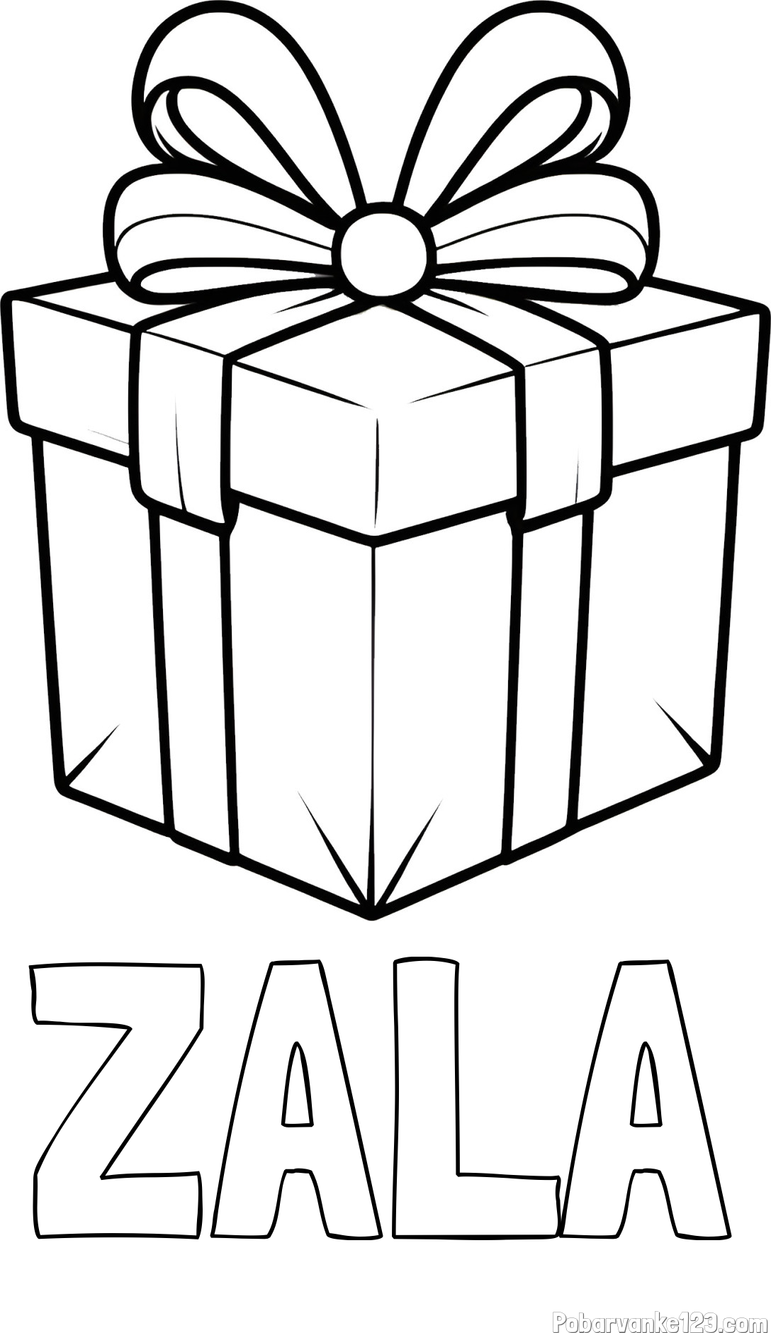 Pobarvanka imena ZALA in pobarvanka darilne škatle s pentljo