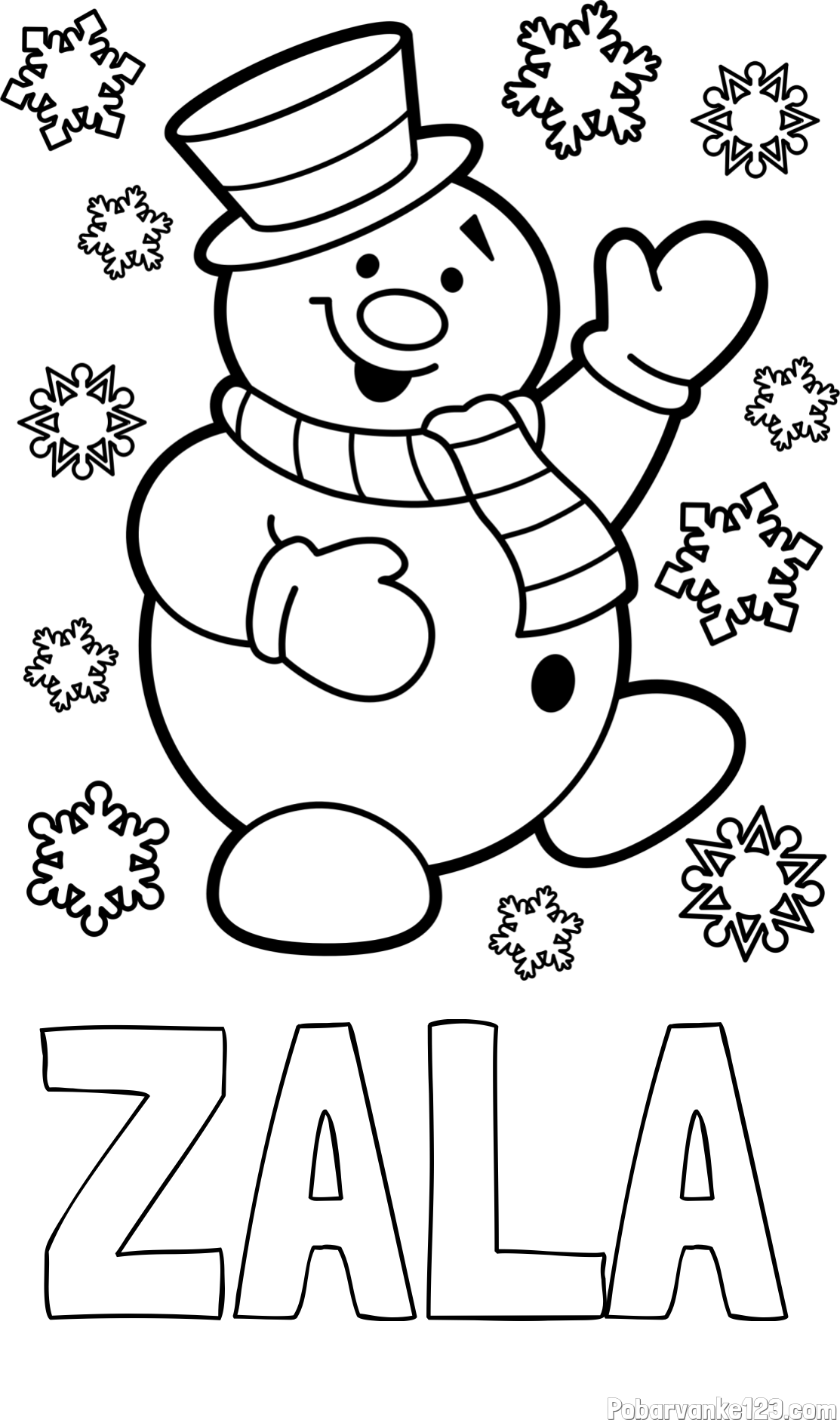 Pobarvanka imena ZALA in pobarvanka veselega snežaka