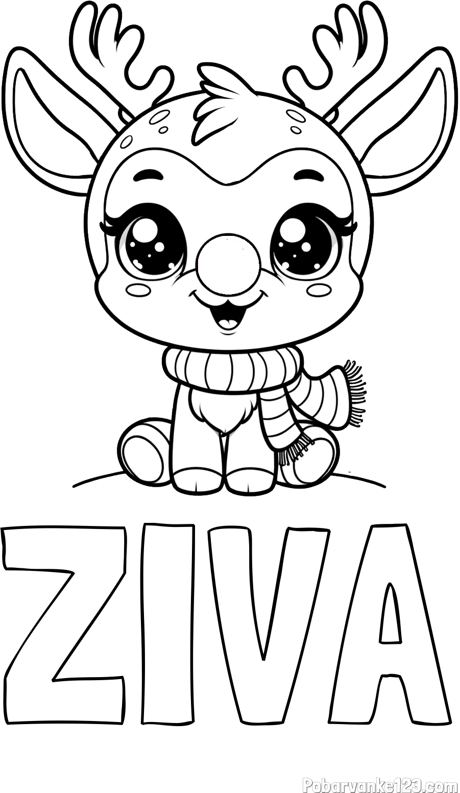 Pobarvanka imena ŽIVA in otroška pobarvanka jelenčka Rudolfa s šalom okoli vratu