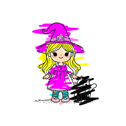 Pobarvana pobarvanka - Čudovita pobarvanka ljubke čarovnice in nasmejane mačke