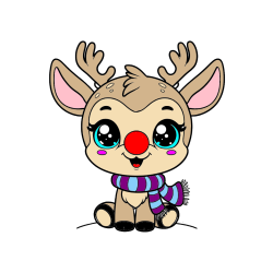 Pobarvana pobarvanka - Otroška pobarvanka jelenčka Rudolfa s šalom okoli vratu