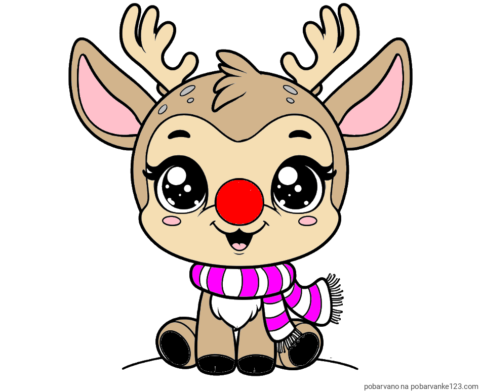 POBARVANA POBARVANKA - Otroška pobarvanka jelenčka Rudolfa s šalom okoli vratu