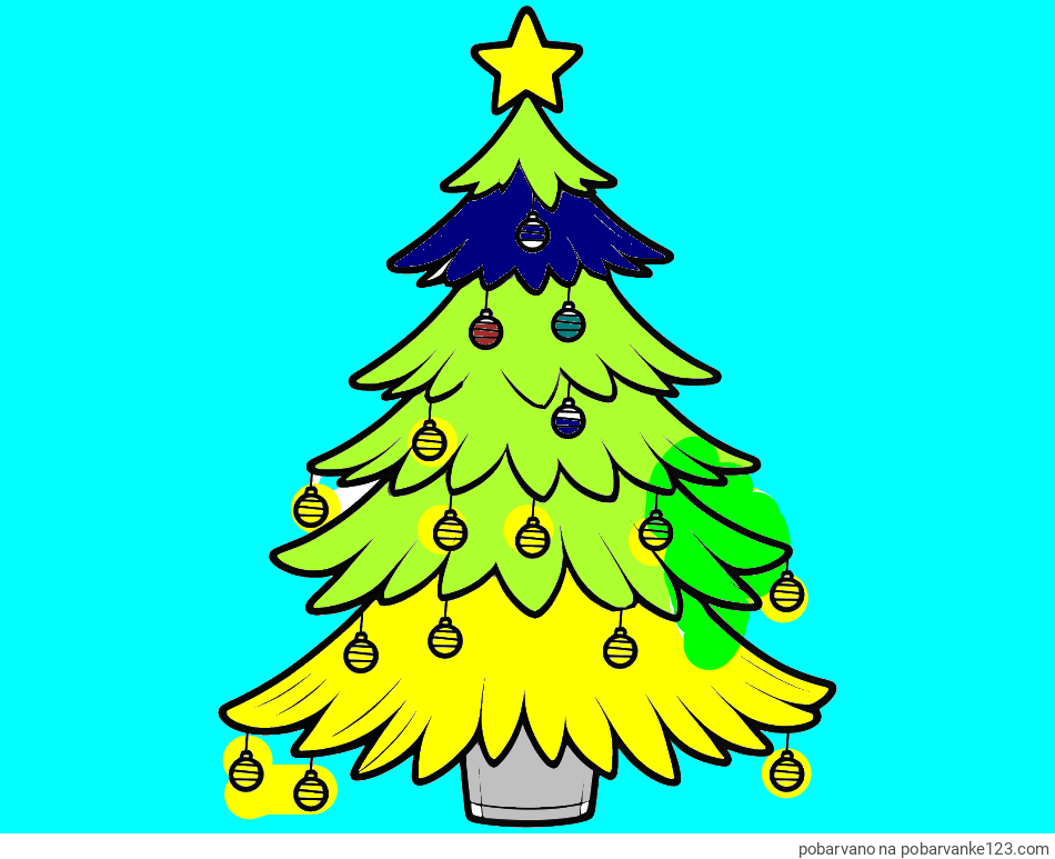 POBARVANA POBARVANKA - Pobarvanka božične jelke z božično zvezdico in bunkicami