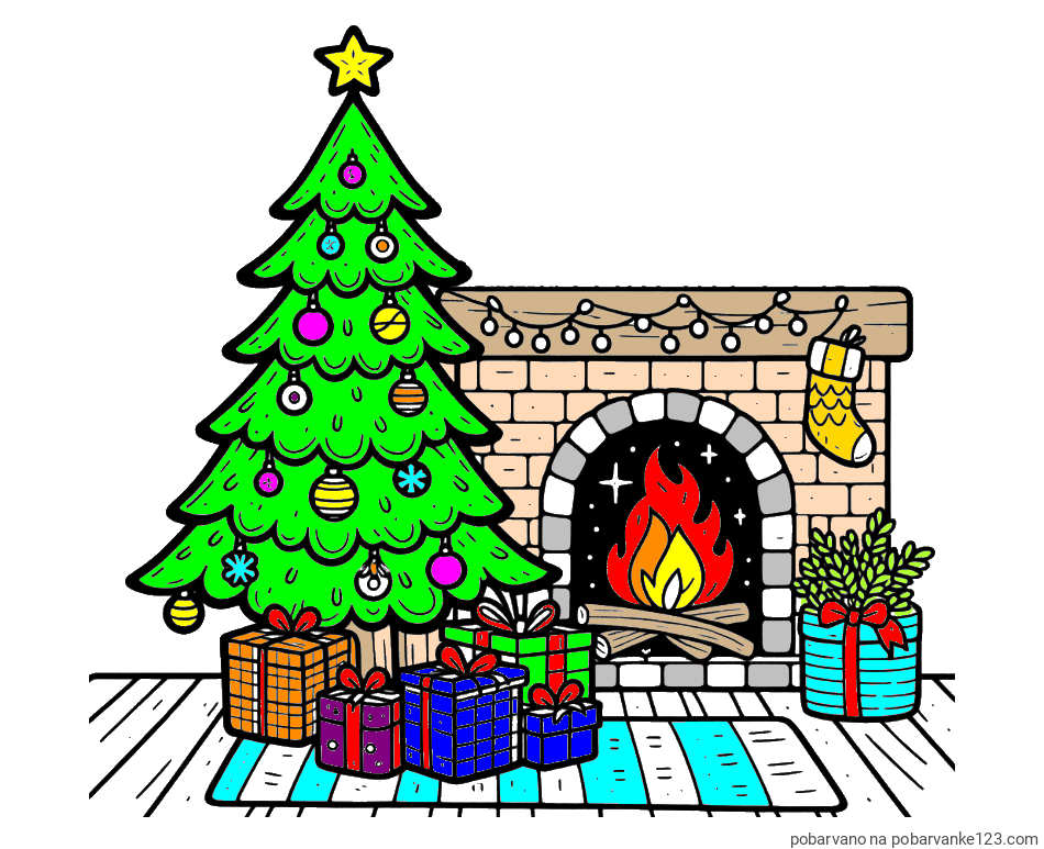POBARVANA POBARVANKA - Pobarvanka božične noči z božično smrečico, darili ter kaminom