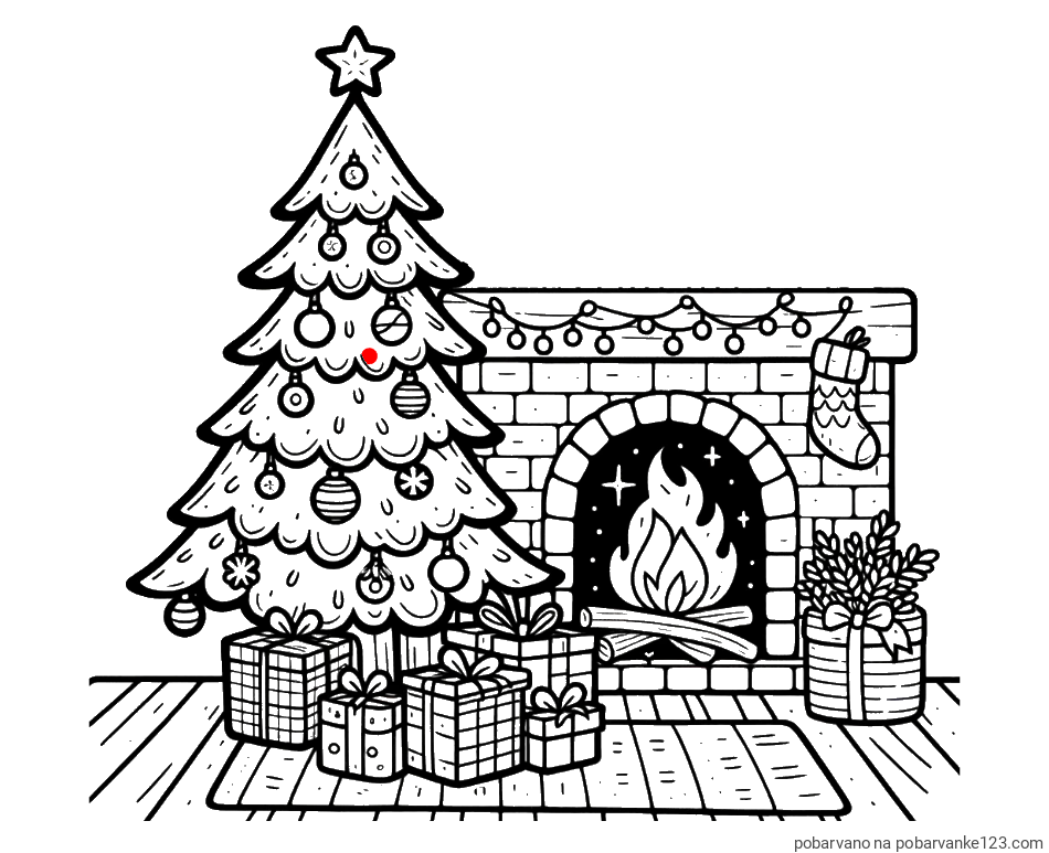 POBARVANA POBARVANKA - Pobarvanka božične noči z božično smrečico, darili ter kaminom