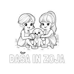 Pobarvana pobarvanka - Pobarvanka imena DAŠA IN ZOJA in pobarvanka prijateljic s kužkom