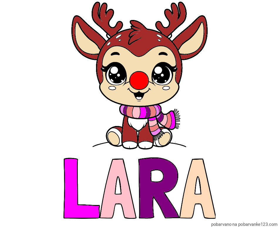 POBARVANA POBARVANKA - Pobarvanka imena LARA in otroška pobarvanka jelenčka Rudolfa s šalom okoli vratu
