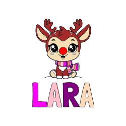 Pobarvana pobarvanka - Pobarvanka imena LARA in otroška pobarvanka jelenčka Rudolfa s šalom okoli vratu