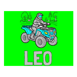 Pobarvana pobarvanka - Pobarvanka imena LEO in pobarvanka motorista na štirikolesniku