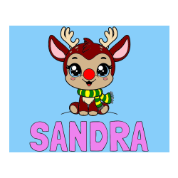 Pobarvana pobarvanka - Pobarvanka imena SANDRA in otroška pobarvanka jelenčka Rudolfa s šalom okoli vratu