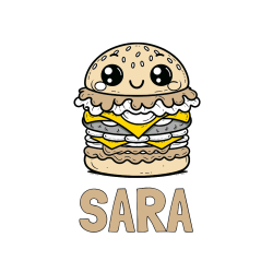 Pobarvana pobarvanka - Pobarvanka imena SARA in otroška pobarvanka nasmejanega hamburgerja