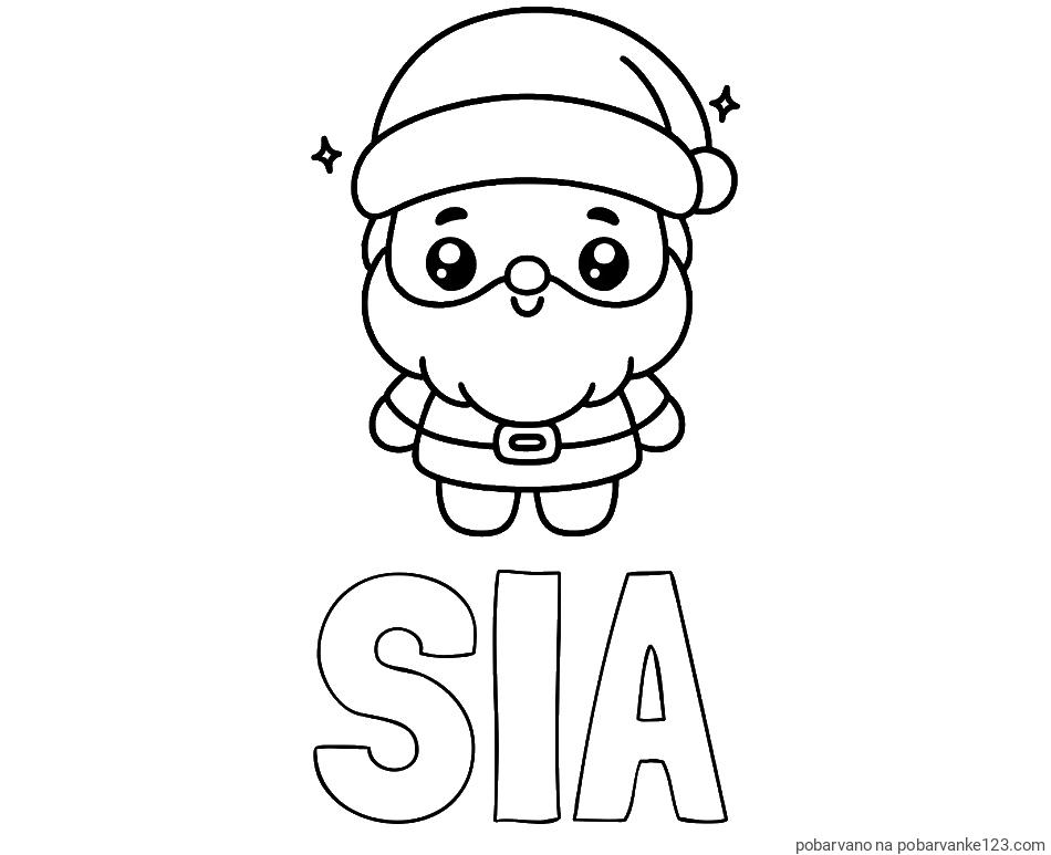 POBARVANA POBARVANKA - Pobarvanka imena SIA in enostavna otroška pobarvanka Božička