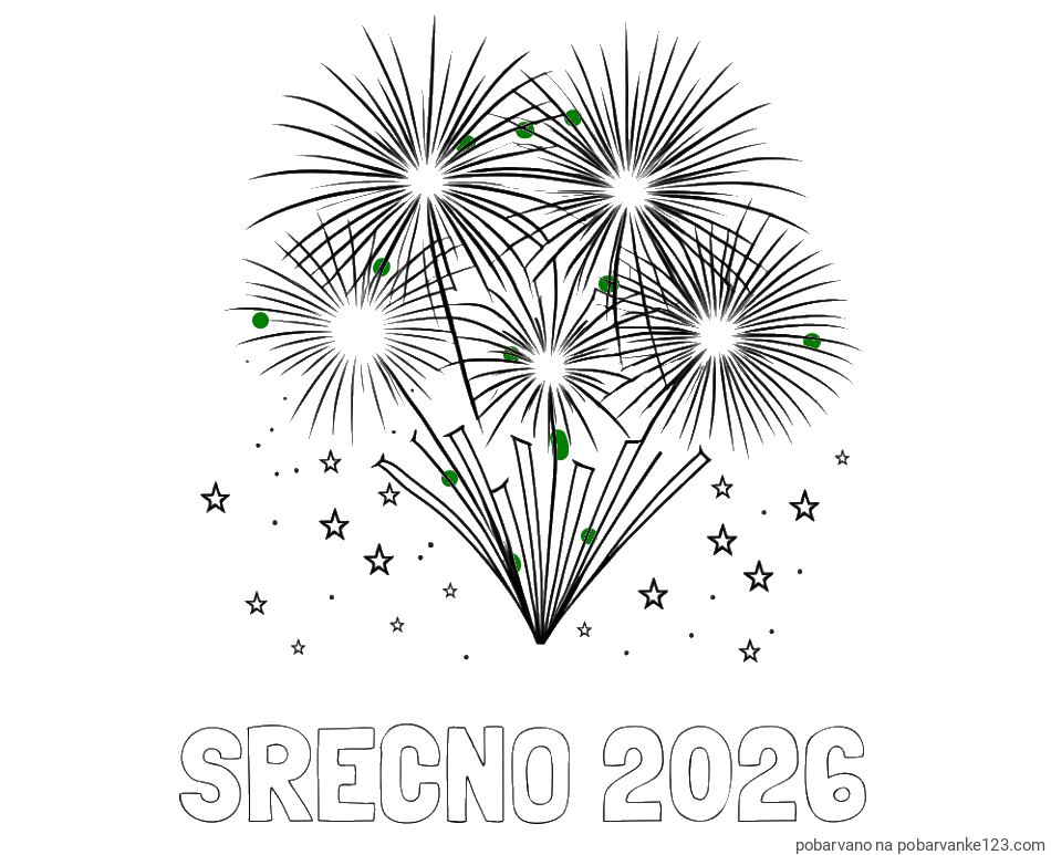 POBARVANA POBARVANKA - Pobarvanka imena SREČNO 2026 in pobarvanka velikega ognjemeta z zvezdicami