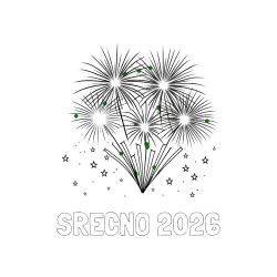 Pobarvana pobarvanka - Pobarvanka imena SREČNO 2026 in pobarvanka velikega ognjemeta z zvezdicami