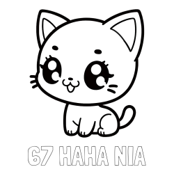 Online izdelana pobarvanka - Pobarvanka imena 67 HAHA NIA in pobarvnaka ljubke muce v anime slogu