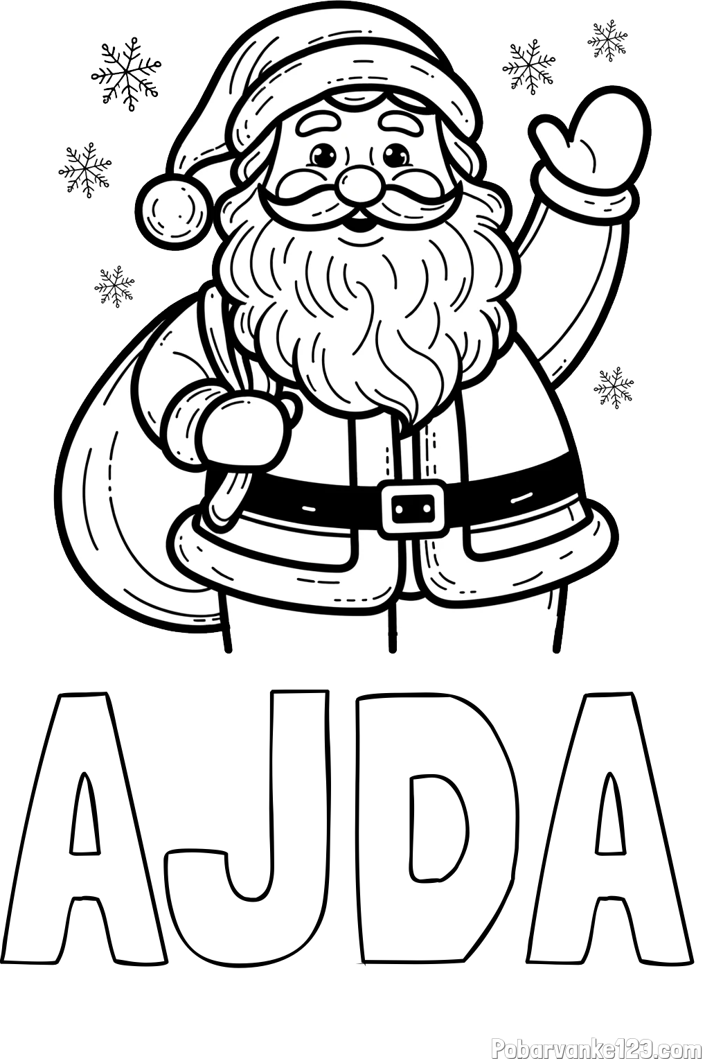 Pobarvanka imena AJDA in pobarvanka nasmejanega Božička s polno vrečo daril