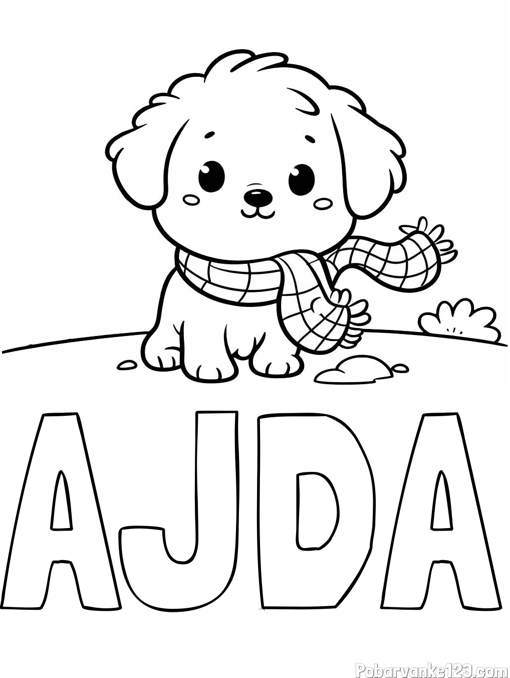 Pobarvanka imena AJDA in pobarvanka prikupnega psička