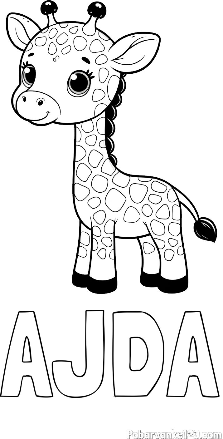 Pobarvanka imena AJDA in pobarvanka simpatične žirafe
