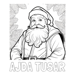 Online izdelana pobarvanka - Pobarvanka imena AJDA TUŠAR in realistična pobarvanka božička obdanega s smrekovimi vejami