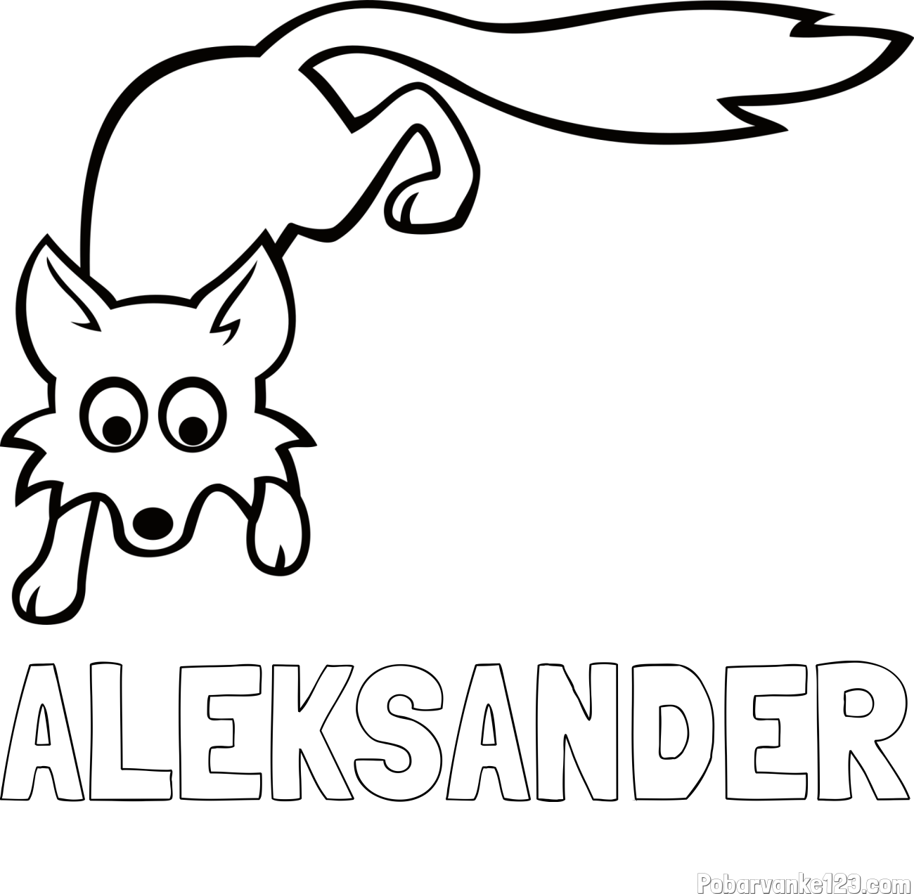 Pobarvanka imena ALEKSANDER in otroška pobarvanka ljubke lisičke