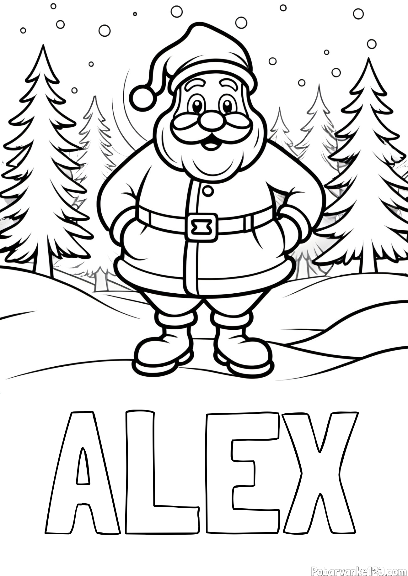 Pobarvanka imena ALEX in pobarvanka Božička v gozdu