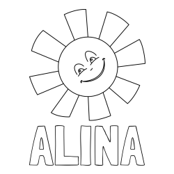 Online izdelana pobarvanka - Pobarvanka imena ALINA in pobarvanka ljubkega sonca