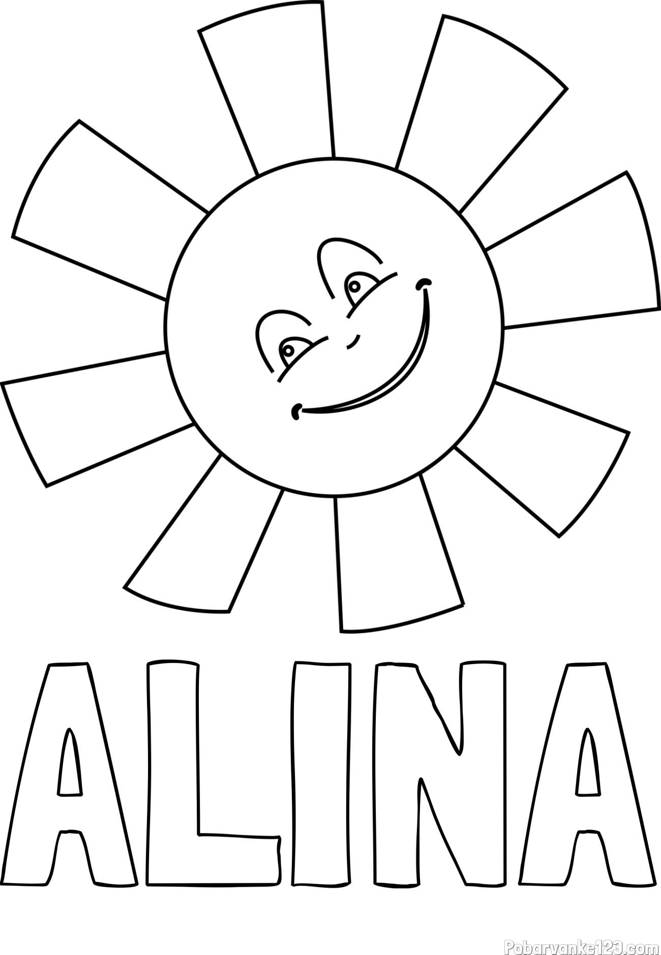 Pobarvanka imena ALINA in pobarvanka ljubkega sonca