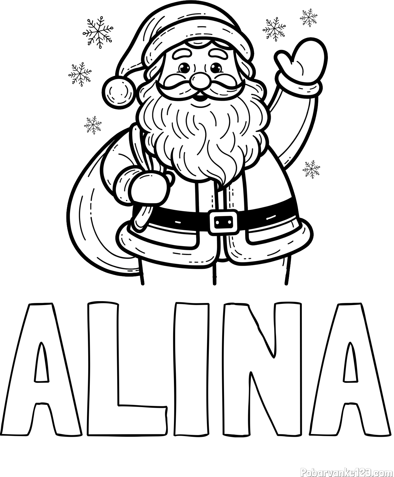 Pobarvanka imena ALINA in pobarvanka nasmejanega Božička s polno vrečo daril