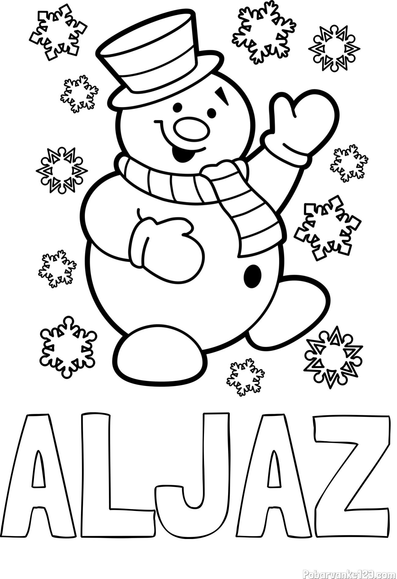 Pobarvanka imena ALJAŽ in pobarvanka veselega snežaka