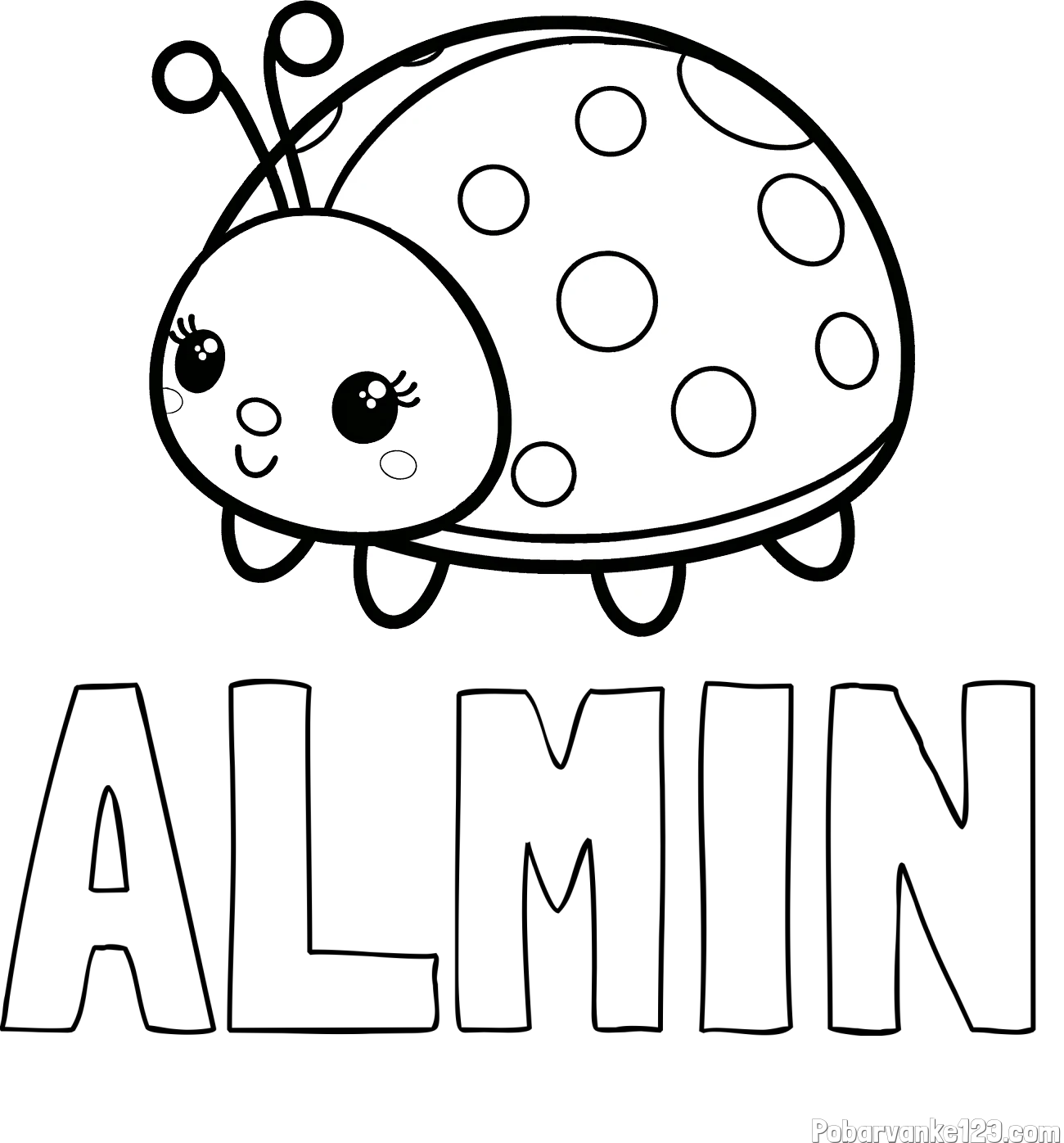 Pobarvanka imena ALMIN in pobarvanka ljubke pikapolonice