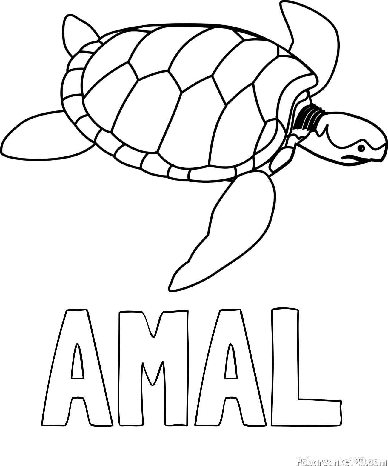 Pobarvanka imena AMAL in otroška pobarvanka velike želve