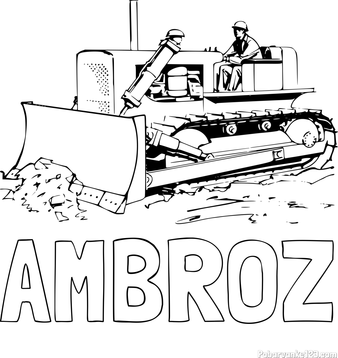 Pobarvanka imena AMBROŽ in pobarvanka buldožerja