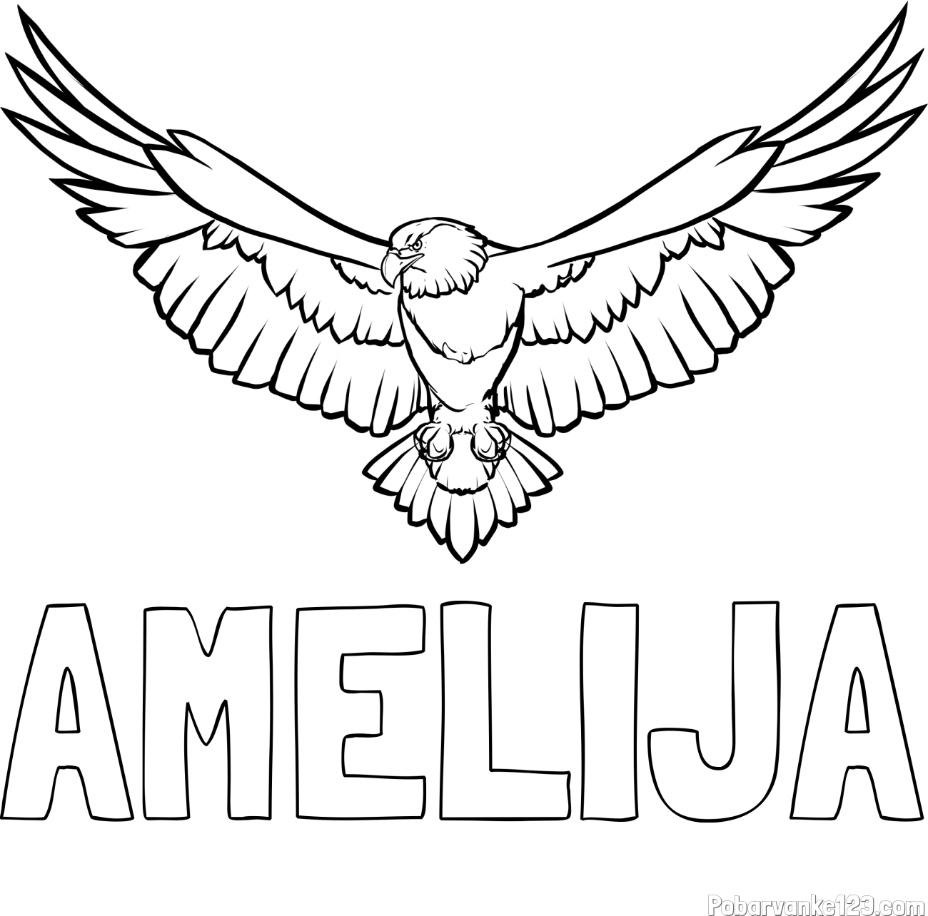 Pobarvanka imena AMELIJA in pobarvanka orla s široko razprtimi krili