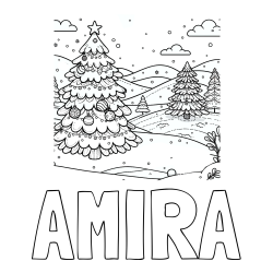 Online izdelana pobarvanka - Pobarvanka imena AMIRA in pobarvanka božične smrečice v naravi