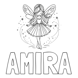 Online izdelana pobarvanka - Pobarvanka imena AMIRA in pobarvanka ljubke čarobne vile