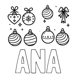Online izdelana pobarvanka - Pobarvanka imena ANA in pobarvanka božičnih okraskov za na smrečico