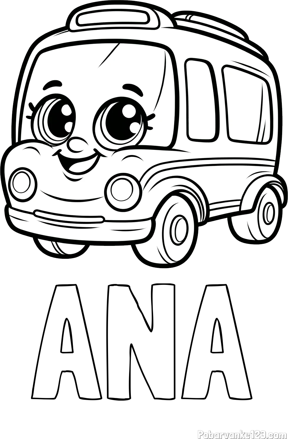 Pobarvanka imena ANA in pobarvanka nasmejanega avtobusa