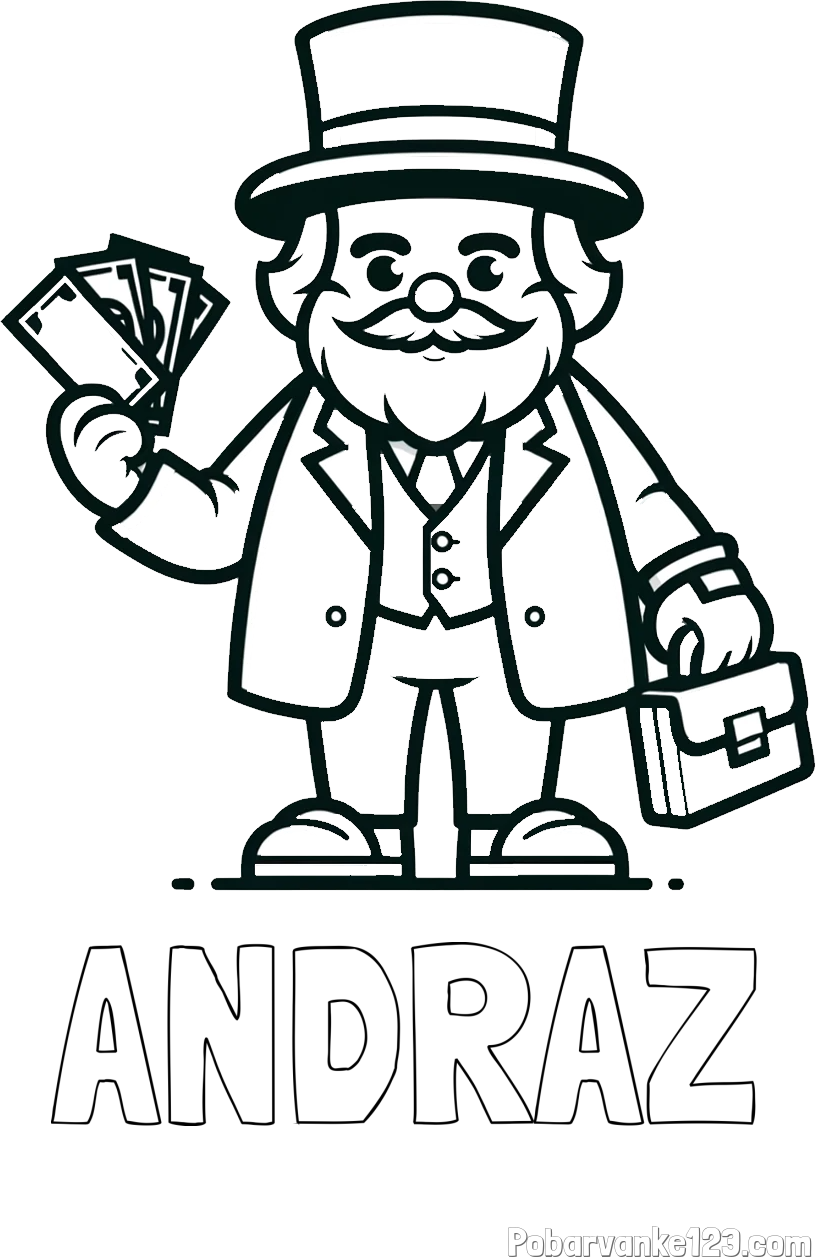 Pobarvanka imena ANDRAŽ in pobarvanka požrešnega bankirja
