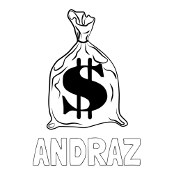 Online izdelana pobarvanka - Pobarvanka imena ANDRAŽ in pobarvanka žaklja z denarjem