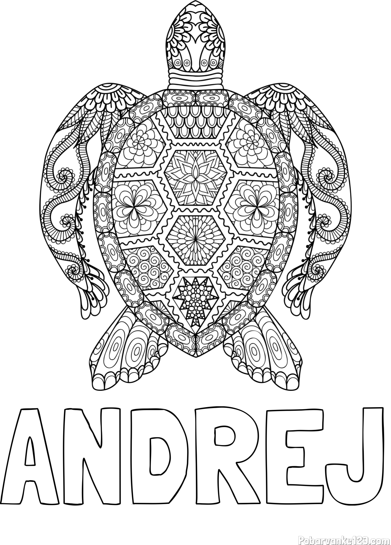 Pobarvanka imena ANDREJ in pobarvanka želve - mandale