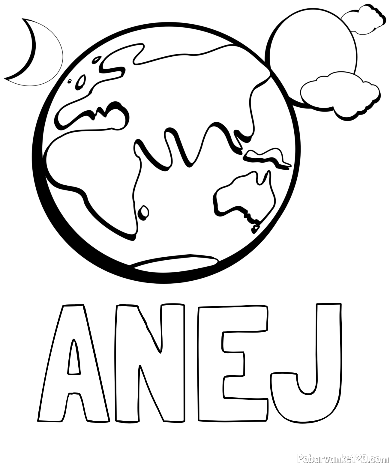 Pobarvanka imena ANEJ in pobarvanka planeta Zemlje, lune ter sonca